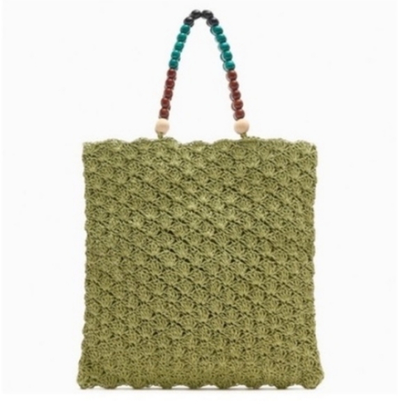 Zara Handbags - ZARA WOVEN PAPER TOTE BAG 16" Wodden Handle Weaved Clean Unused